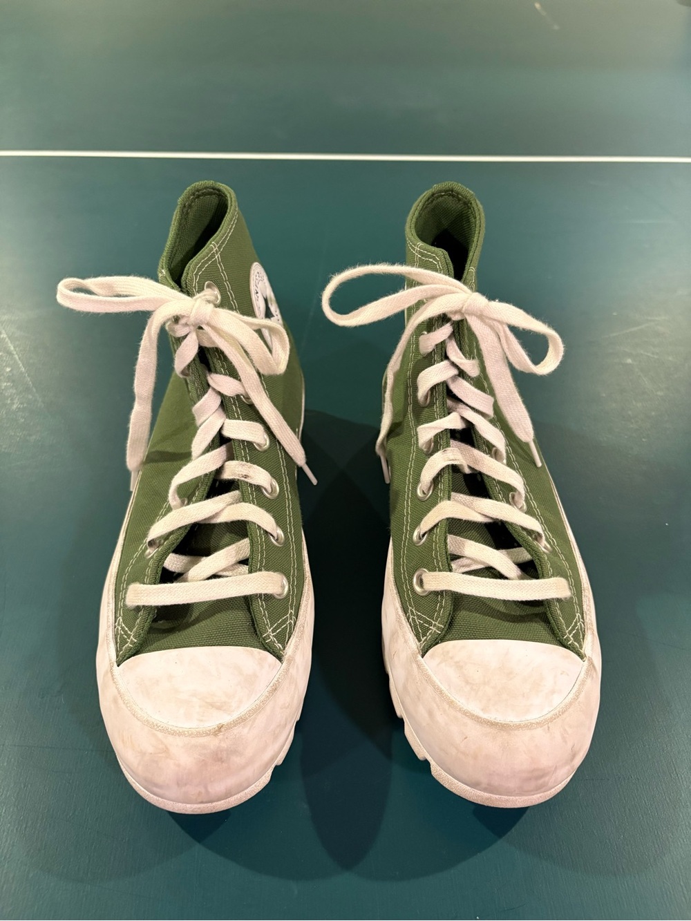 Converse High-Top Canvas Sneakers in Olive Green and White